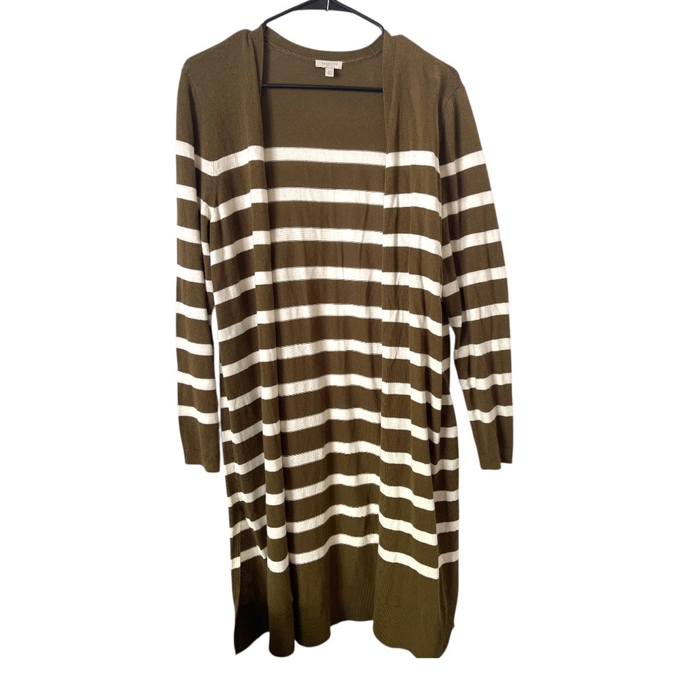 Talbots Brown Longline Cardigan Sweater with‎ White Stripes LP